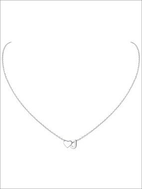925 Sterling Silver Heart Initial Necklace Dainty Personalized Pendant
